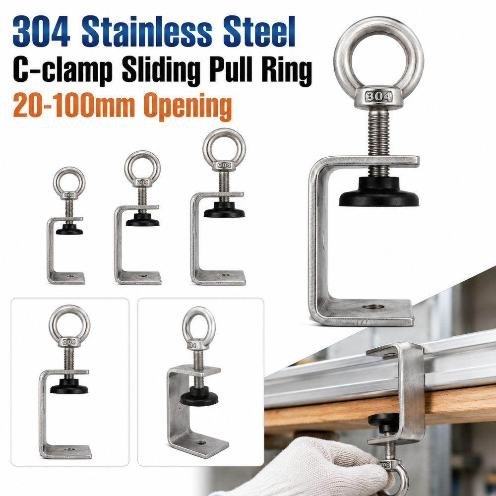 1pc 304 Stainless Steel Square Clamp Pull Ring Fixed Holder Clip C-clamp Hardware Fasteners