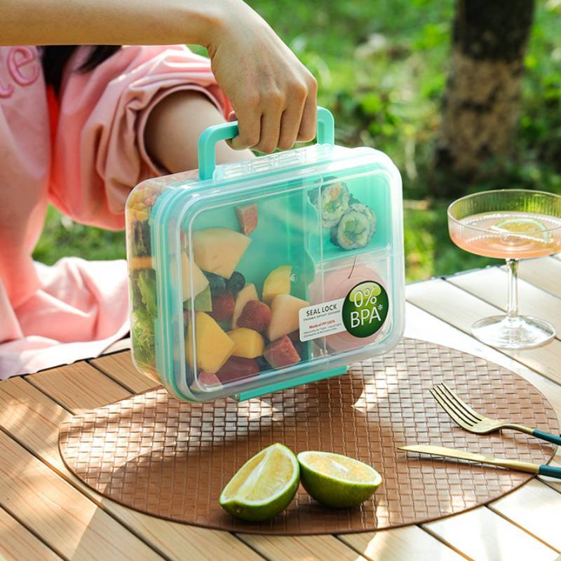 Portable Double Layer Bento Box With Dividers For Office Lunches And Picnics