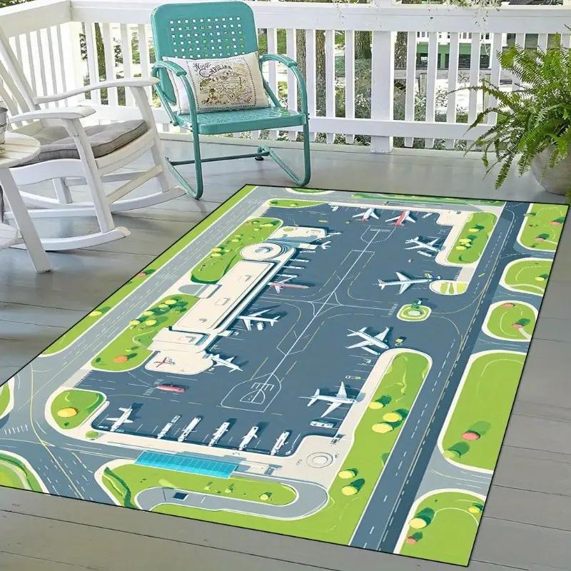 Living Room Carpet Abstract Airport Runway Patterns Carpets Machine-washable Floor Mat Anti-slip Soft Study and Bedroom Rug