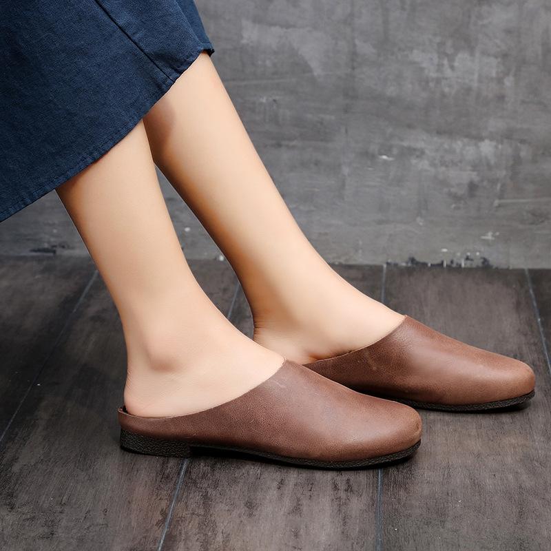 Vintage Mori Style Women's Handmade Genuine Leather Flats