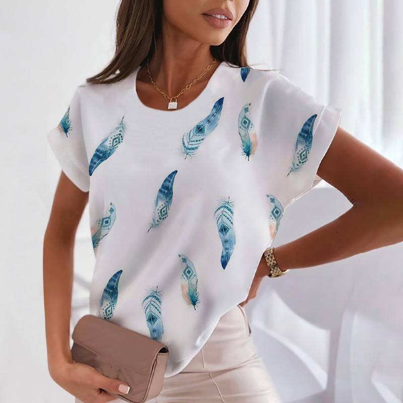 Lady's three-color simple Harlekuku style short-sleeved fashionable loose-fitting large-size women's blouse