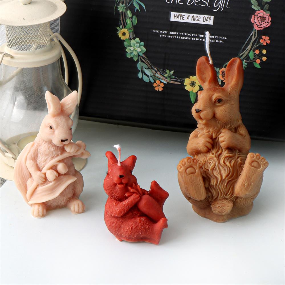 3D Flower Rabbit Candle Silicone Mold DIY Soap Resin Plaster Animal Making Tool Easter Bunnies Shape Cake Decorating Mould
