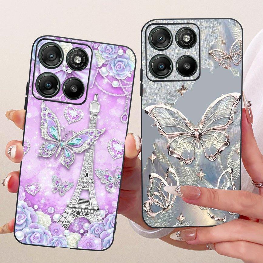 Etui do Motorola Moto G17 Power G15 Power MotoG15 Miękki Czarny Silikonowy Pokrowiec Malowanie Kwiatowe Motyl Smok Kot Funda