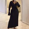 YYFS Women's Fashion Fall Winter Solid Color Print Long Sleeve V-Neck High Waist Women's Clothing Woolen Knitwear Casual Dresses