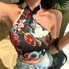 Dámský sexy potisk stahovací límeček Cheongsam bez rukávů úzký top