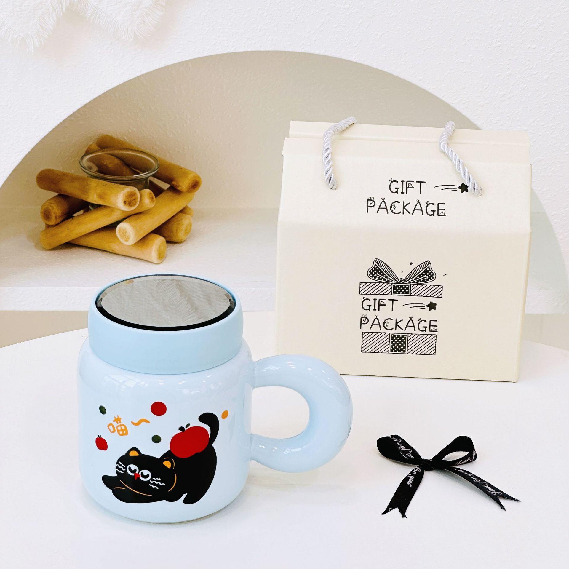 

Couple Water Cup with Lid for Cat Cute Cartoon Gift Ceramic Cup High Appearance High Temperature Resistance Mug Souvenir 420ML