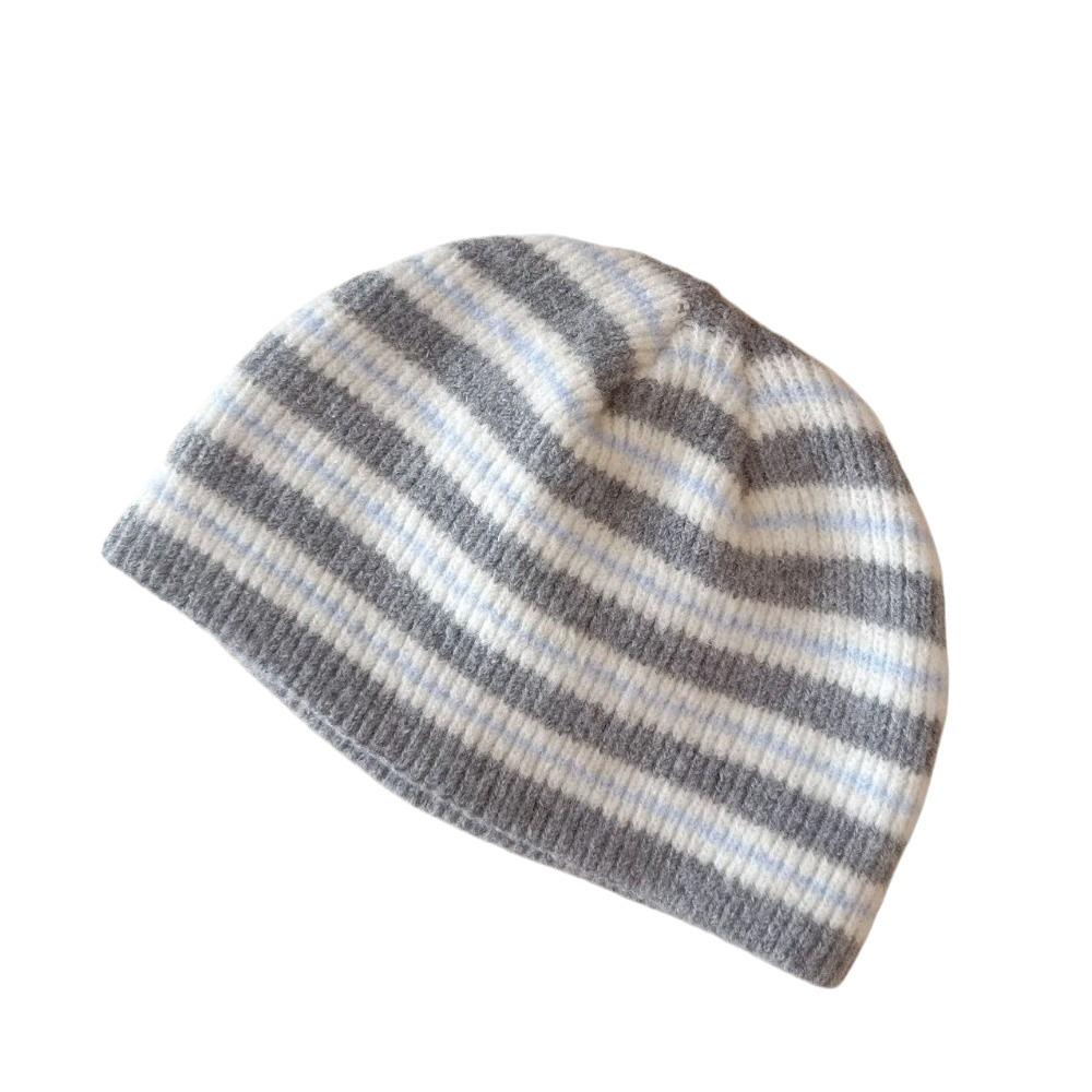 Wool Blend Ribbed Knitted Cap Thick Warm Pullover Hat Fashion Striped Beanie Hat Gift