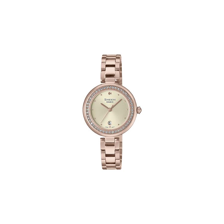 CASIO SHEEN Quartz Movement Stainless Steel Strap Watch Women s Watch Gold Dial SHE-4557CG-7AUPR Peach Gold Strap