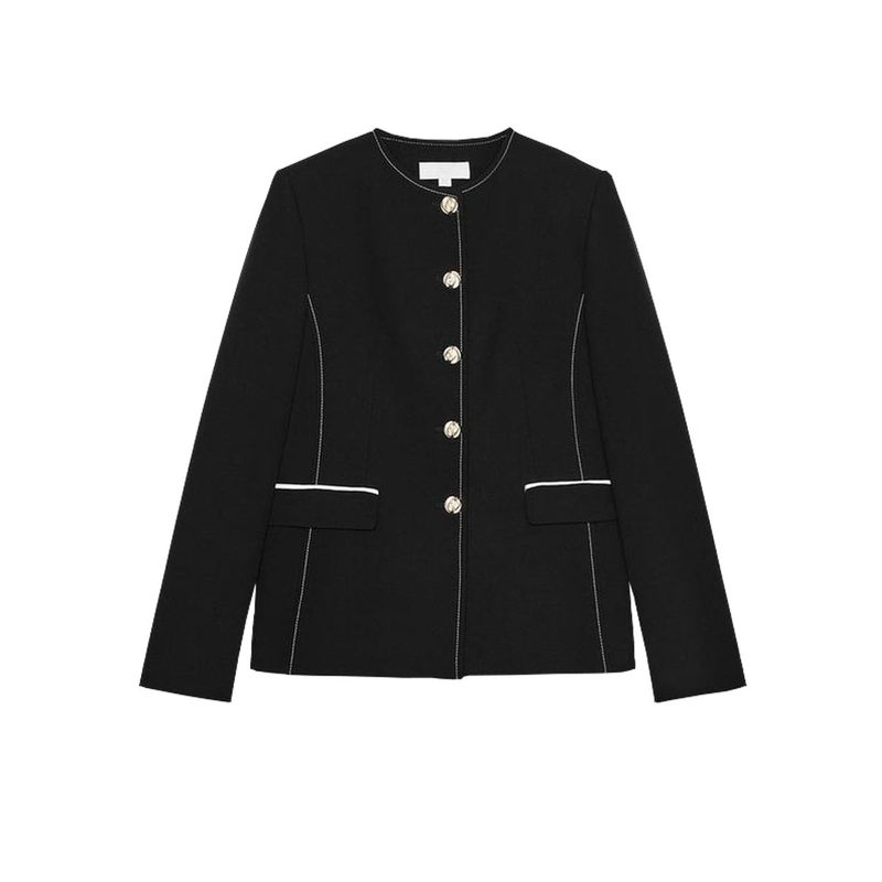 round Neck Long sleeve Trim Line Blazers 8667555 Contrast Color Waist Double Placket Culottes 1165223