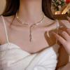 Elegant Zircon Water Drop Tassel Necklace: Double-Layer Light Luxury Collarbone Chain