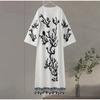 Loose Printed V Neck Women Dress Long Flare Sleeve Side Split Casual Holidays Dresses Spring Summer Elegant Beach Lady Robe