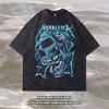 European And American Dark Trendy Brand Skull Print Washed Old Oversize Short-Sleeved T-Shirt Men'S And Women'S Half-Sleeved Tee