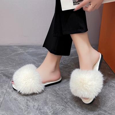Fashion New Woman Slippers Winter Simple Word Fur Flats Soft Home Women Slippers Faux Fur Warm Bedroom Leisure Female Shoes