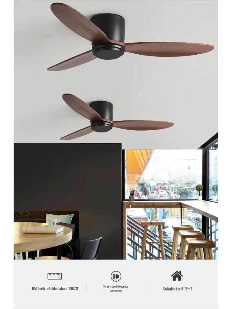 Simple Wooden Ceiling Fan Light for Living Room, Bedroom, or Restaurant with Integrated Lighting and Wooden Fan Blades