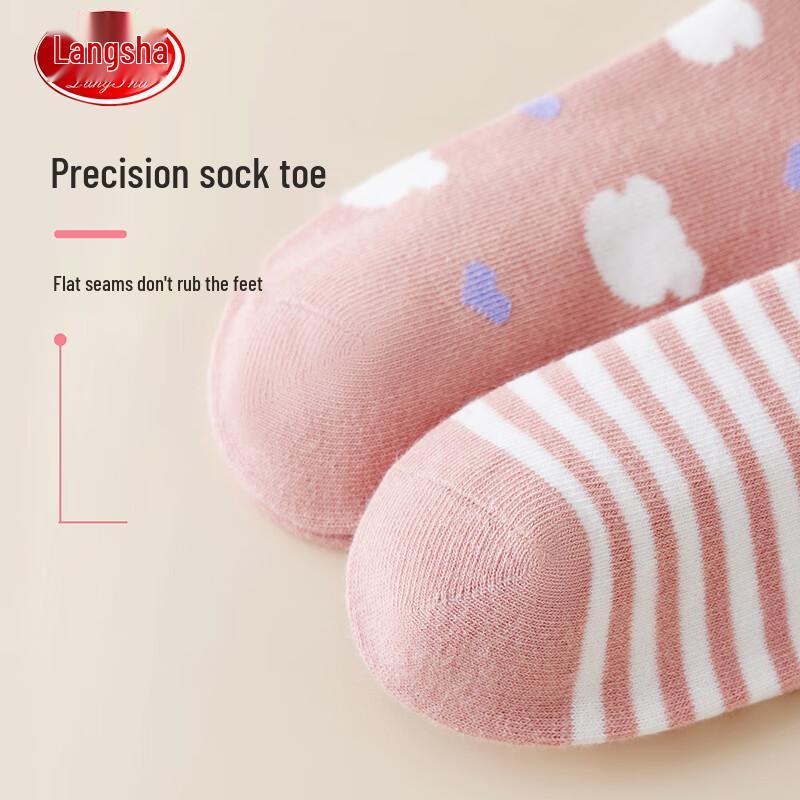 Langsha Kids' Girls Mid-Calf Cotton Socks 5-Pair Pack