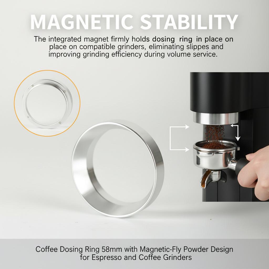 Coffee Dosing Ring 58mm with Magnetic Anti-Fly Powder Design for Espresso and Coffee Grinders