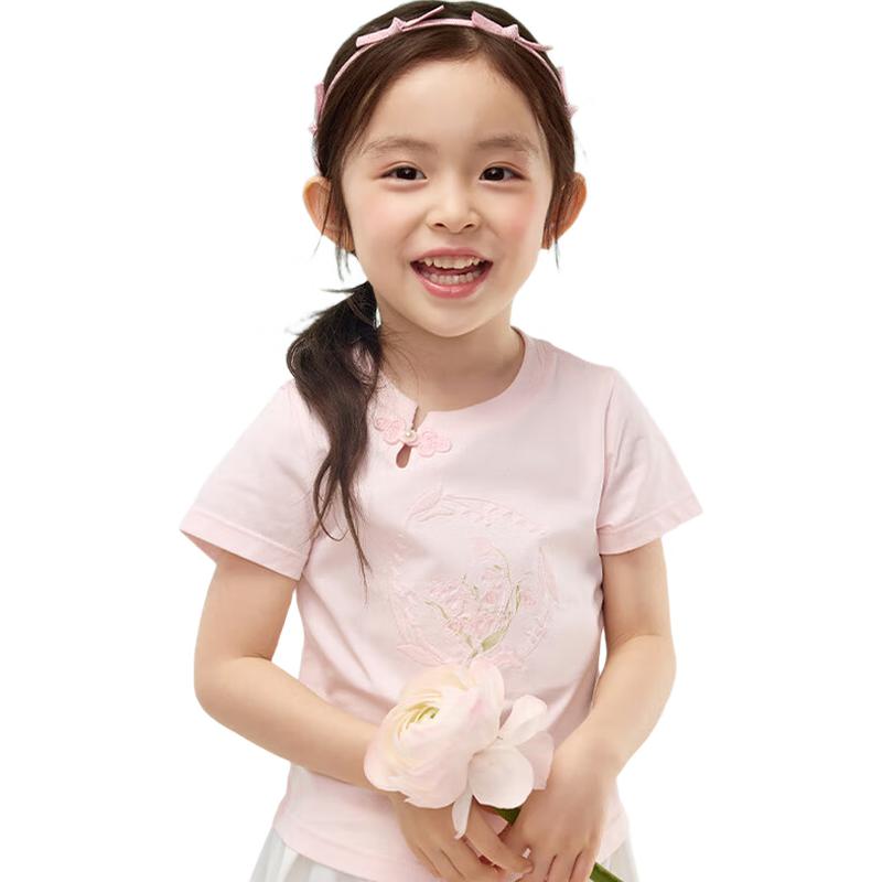 Girls  New Chinese Style Embroidered Short-Sleeve T-Shirt 120