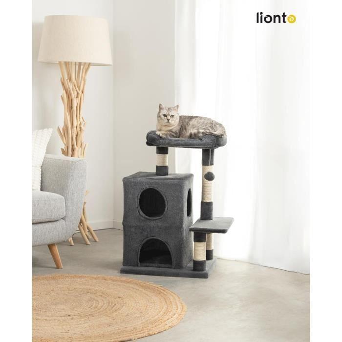 Arbre à chat - lionto - hauteur 80 cm - gris foncé - peluche douce - sisal
