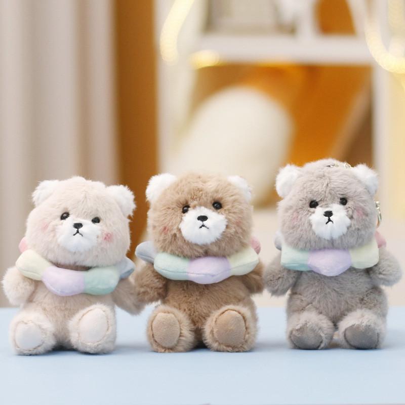 Plush Cartoon Bear Doll Keychain With Scarf Design For Collection And Kids Gift