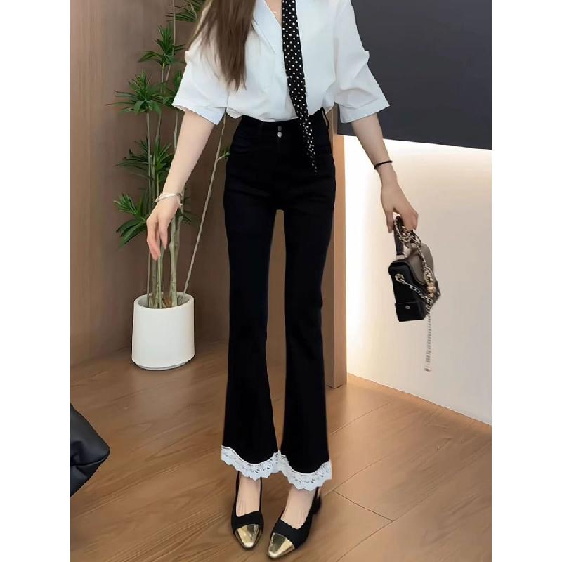 Fashionable Lace Flared Jeans for Women, 2026 Summer Cropped Bell-bottom Pants