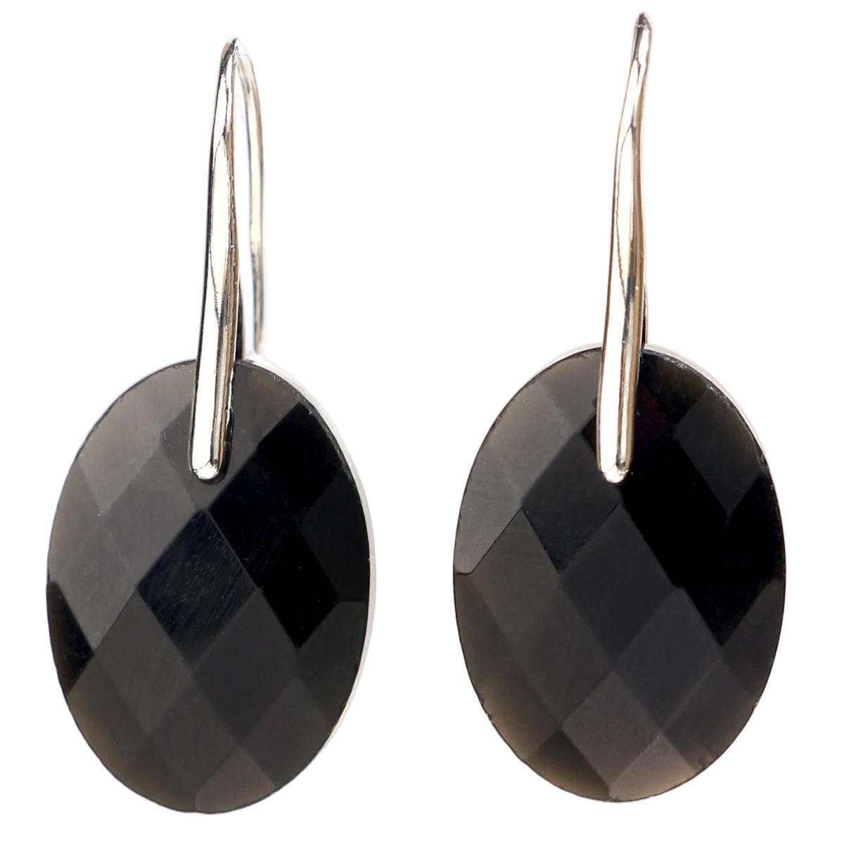 

Высококачественные многогранные овальные серьги-подвески из обсидиана для женщин - Роскошные, стойкие к выцветанию, трансграничный дизайн