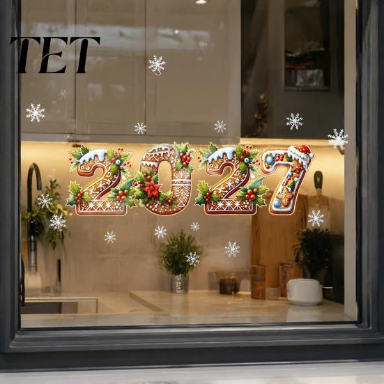 Gingerbread Man Window Decors 2027 Christmas Static Clings, Xmas New Year Decals with Stickers Santa Snowman Snowflake, Reusable for Home Shop Holiday