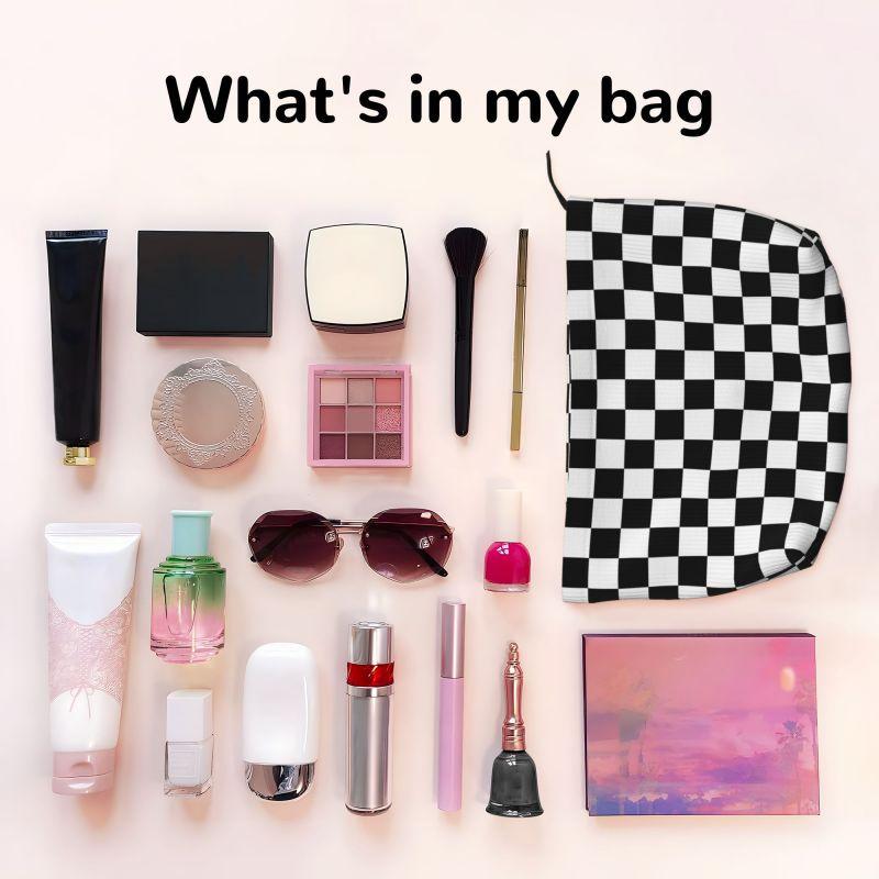 Black White Geometric Checkered Plaid Pattern Toiletry Bag Women Cosmetic Makeup Organizer Lady Beauty Storage Dopp Kit Case