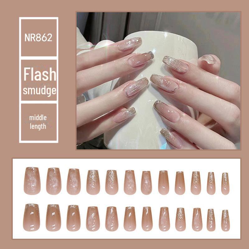 

24 блестящие наклейки для ногтей в форме балетки с размазанными полосками — средней длины, легко наносить и снимать