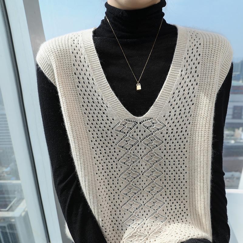 Women's 2024 Spring/Autumn Loose Cashmere V-neck Sleeveless Knit Vest