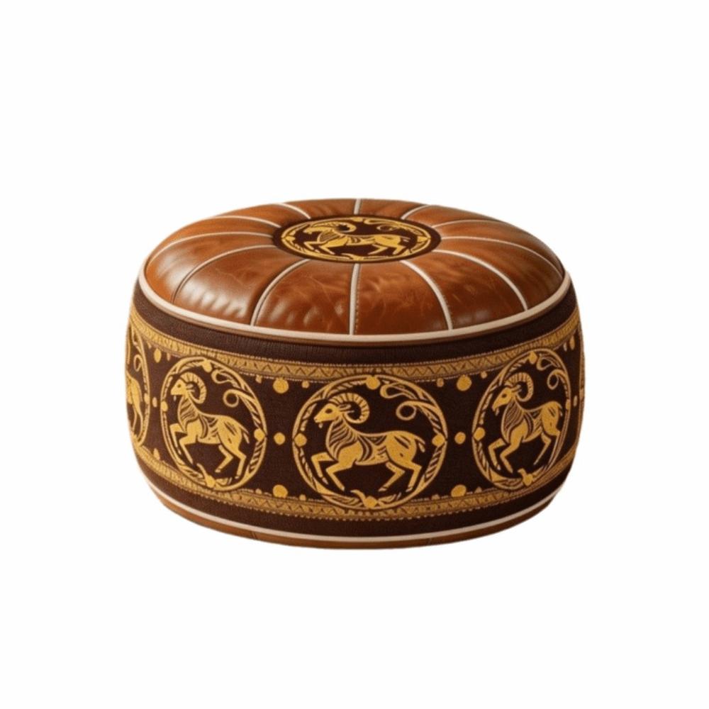 PU Leather Round Sofa Stool Cover Space-Saving Tatami Sitting Mat Storage Leg Bench Apartment