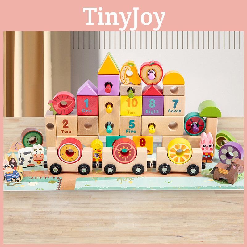 Educational Fruit Wooden Train Building Blocks For Digital English Toy Cognition