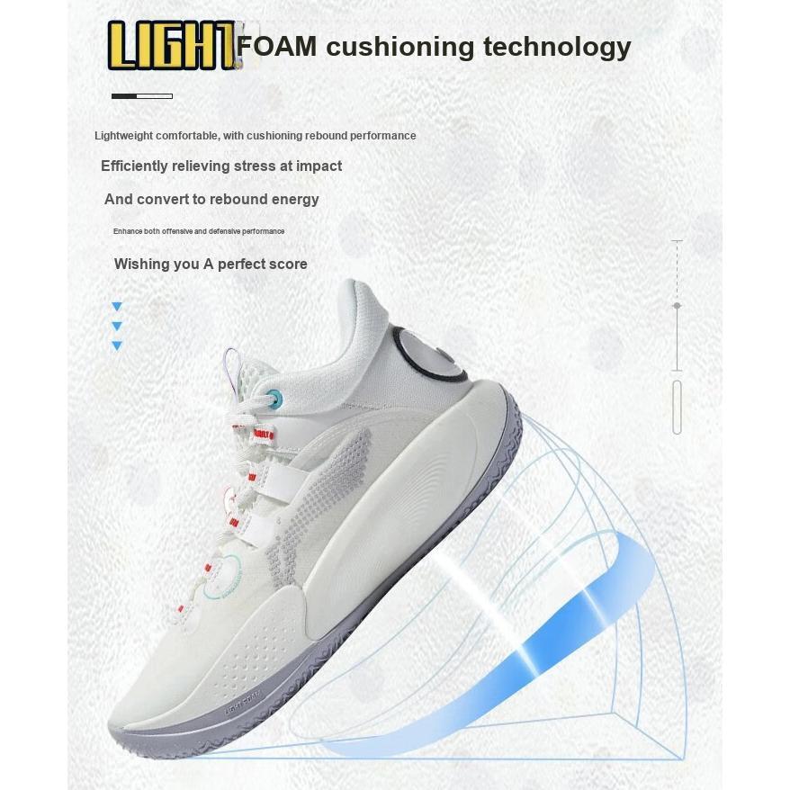 LiNing Sonic 9 Low Shock Absorption Anti-Slip Durable Mid-Top Basketball Shoes Kids Basketball Shoes White ABPR053-5