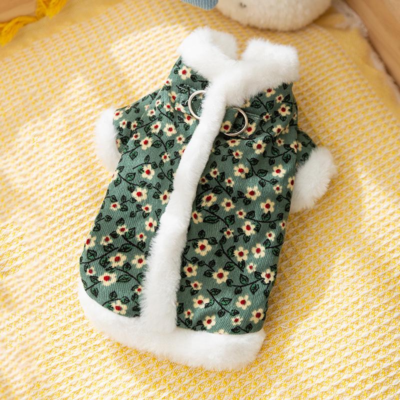 

Northeast flower padded jacket floral cat clothes autumn and winter warm velvet bipod dog teddy than bear pet padded coat XL (recommended weight 11-7.5 kg)
