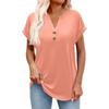 Women's Fashionable Casual Short-sleeved V-neck Button Printed Pullover Top