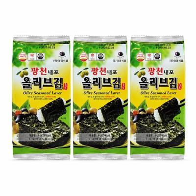 TAEKYUNG Olive Oil Seasoned Laver 3 Packs Per Bag