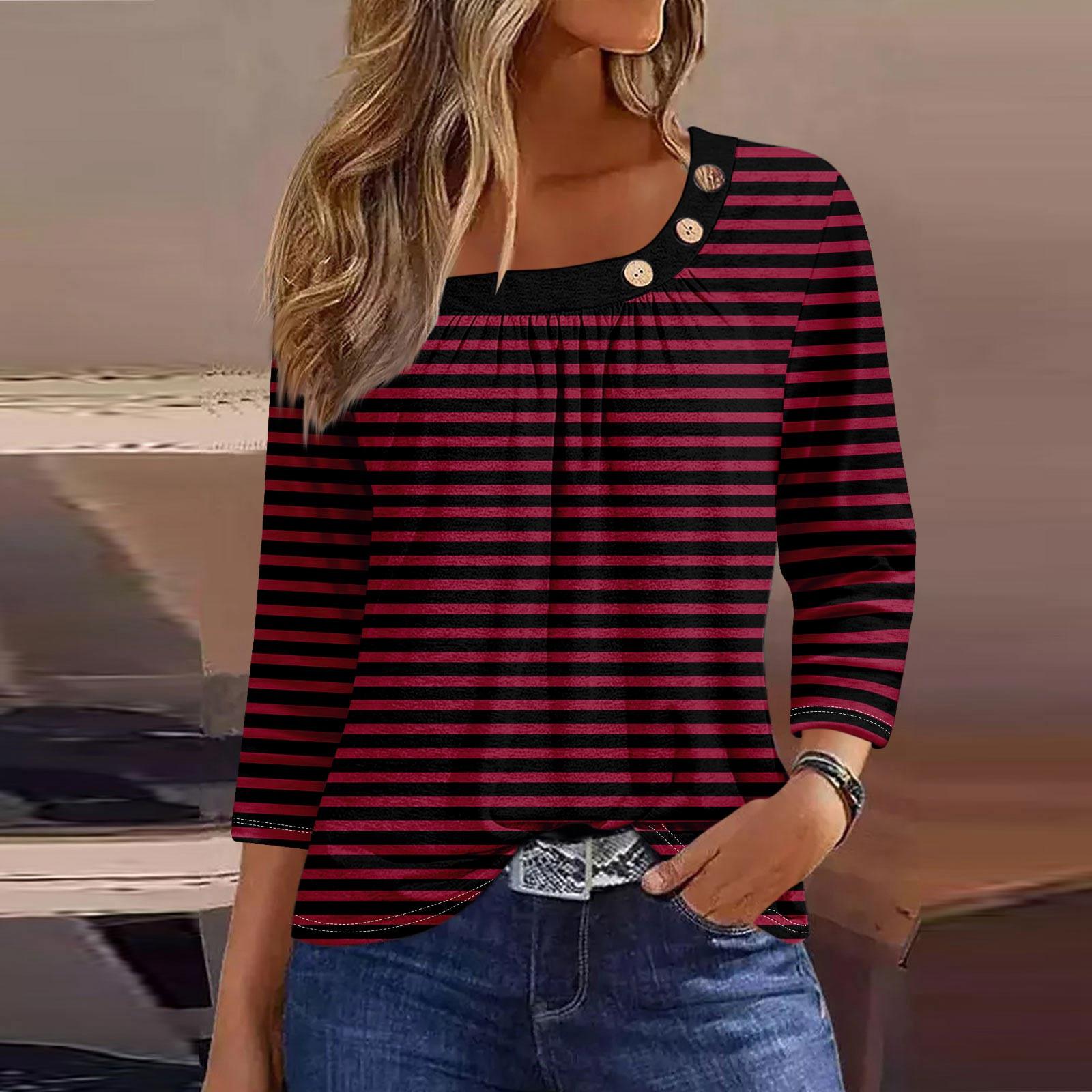 

Жен. Футболка Футболка С принтом Пуговицы Рукав 3/4 Повседневные Выходные Мода Классический Классический Верх XL винный