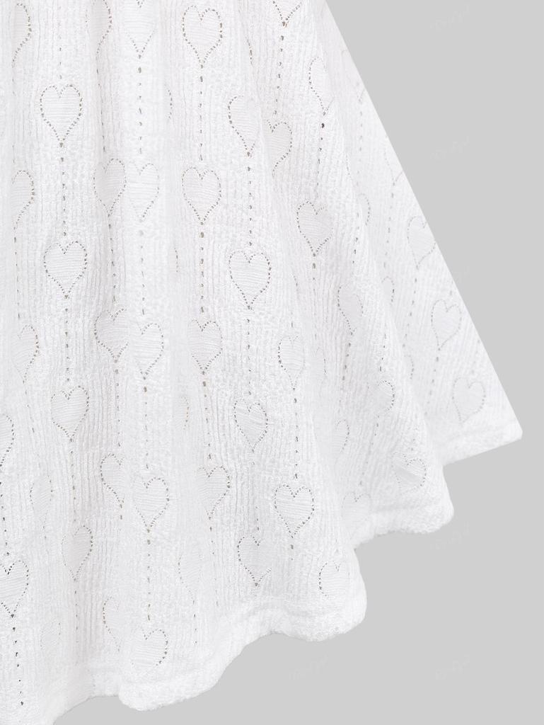 Rosegal Plus Size Valentine's Day Pointelle Hollow Out Heart Lace Trim Ruffles Bowknot Buttons Chains Panel Top