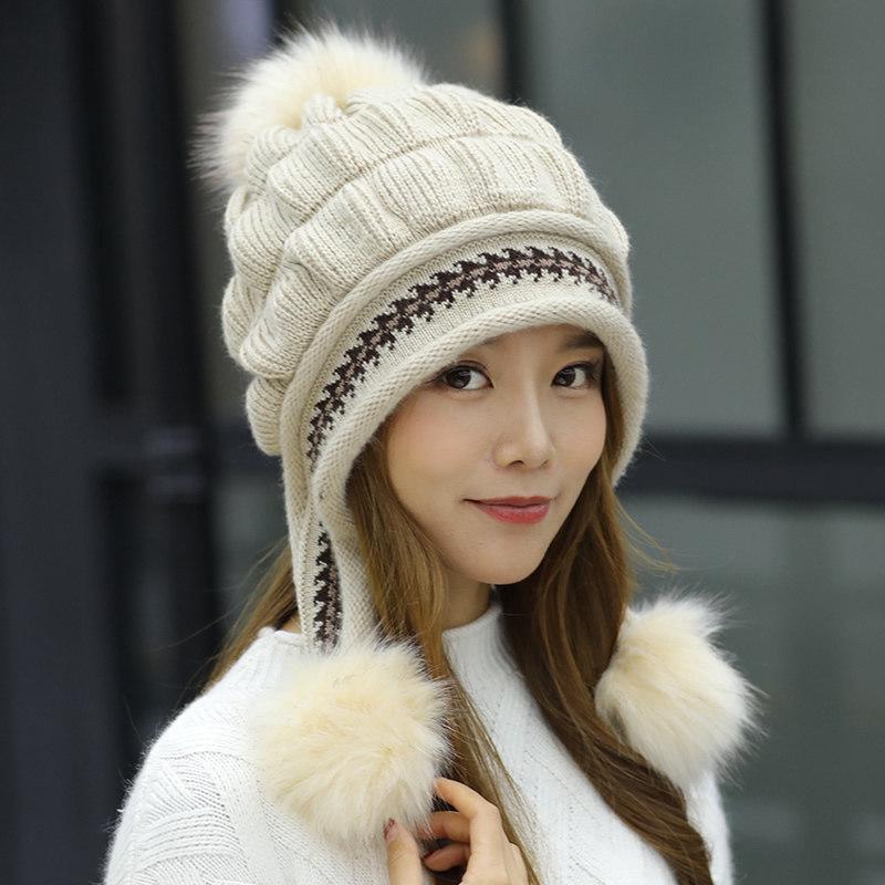 Women's Trendy Korean Style Knit Hat with Ear Protection - Warm, Versatile, Fashionable, Plus Velvet, Plus Thick, Perfect for Autumn and Winter