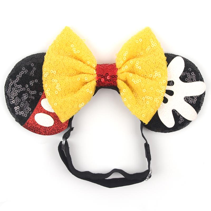 Disney Mausohren Verstellbares Elastisches Stirnband Für Baby Erwachsene Pailletten 5" Schleife Haarband Festival Party DIY Haarschmuck