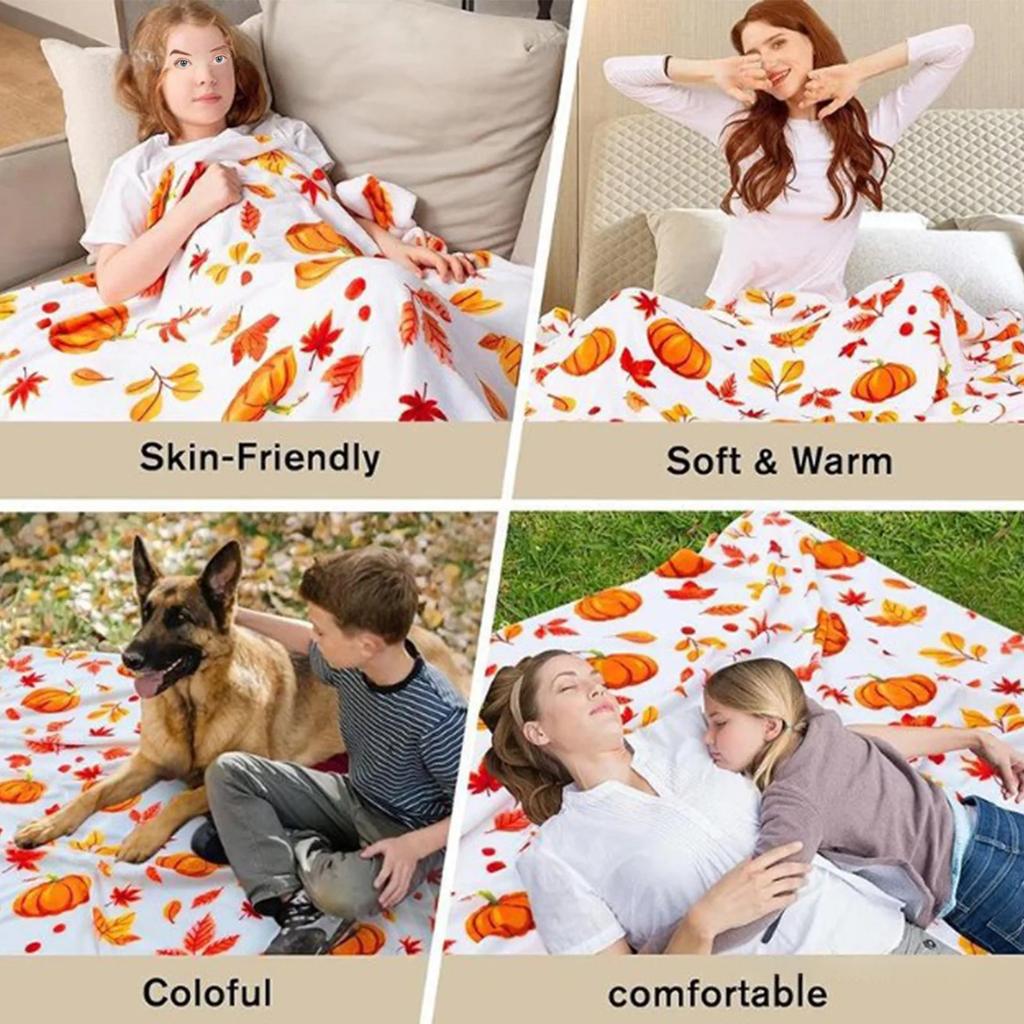Halloween Pumpkin Maple Leaf Printed Flannel Blanket