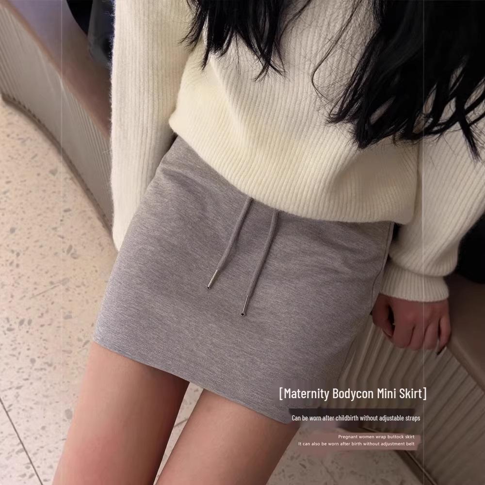 

Maternity High-Waisted Summer A-Line Bodycon Skirt with Tummy Support - Elegant, Anti-Exposure, Slimming Design. Large сірий колір