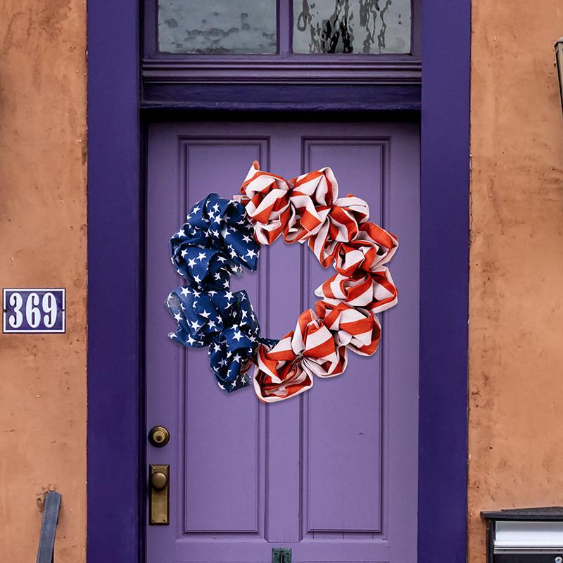 Stunning Polyester Independence Day Wreath Featuring Rustic Burlap Design 40cm
