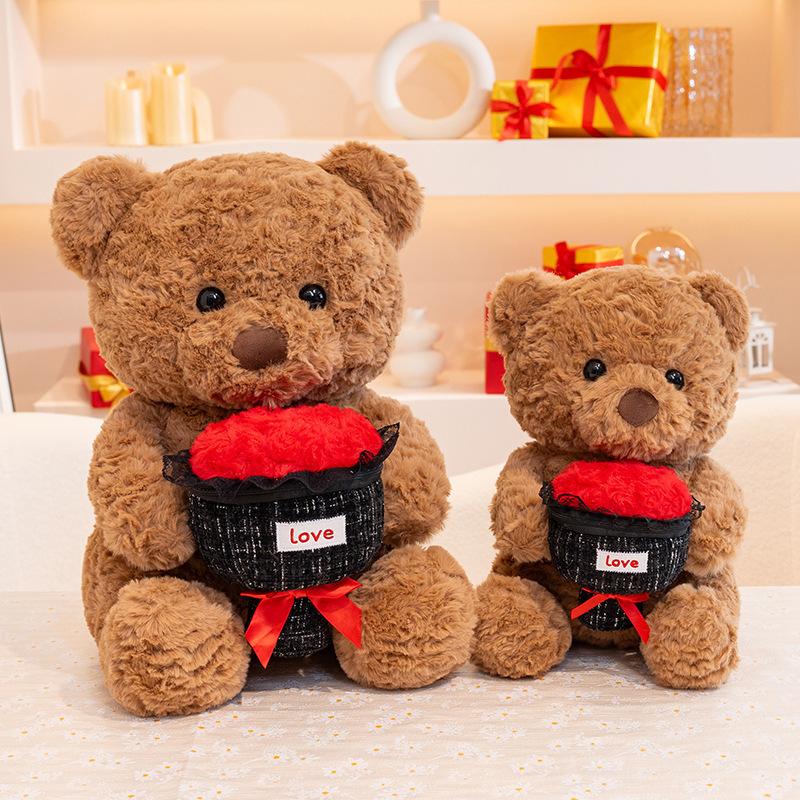 Valentine'S Day Gift For Girlfriend To Hold Rose Bear Plush Toy Put Ring Surprise Gift Box Doll Bear