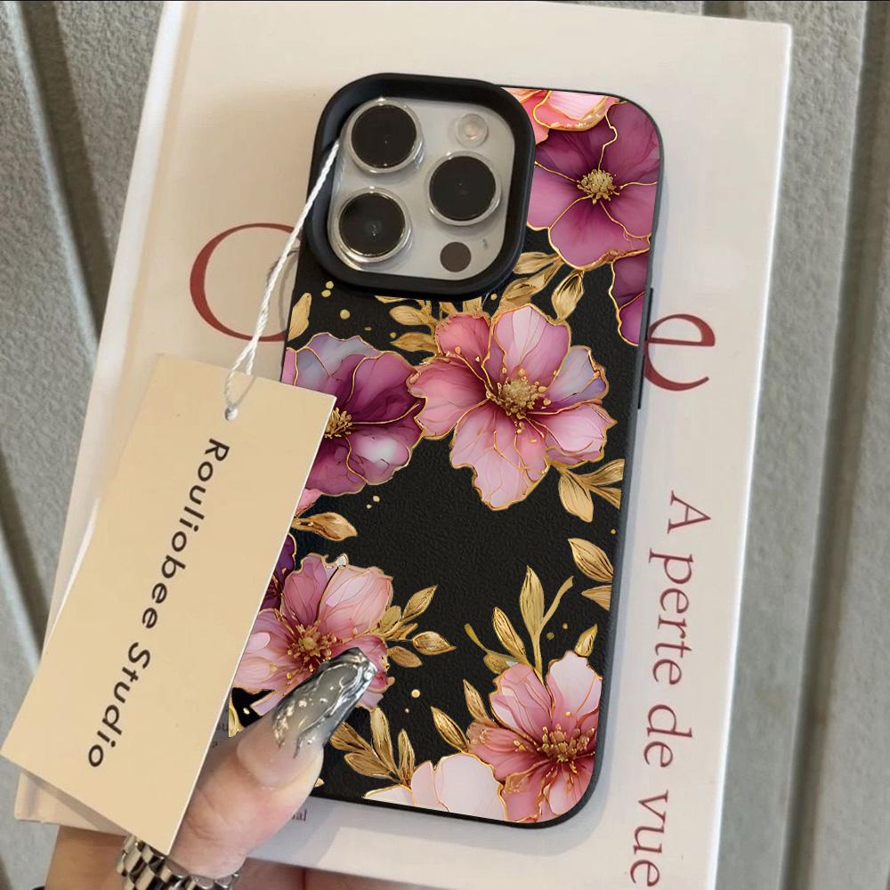 HOT Cool Flower Lotus Luxury Lichee Leather Pattern Phone Case For iPhone 17 16e 16 15 14 13 12 11 Air Pro Max Plus X XR XSMax