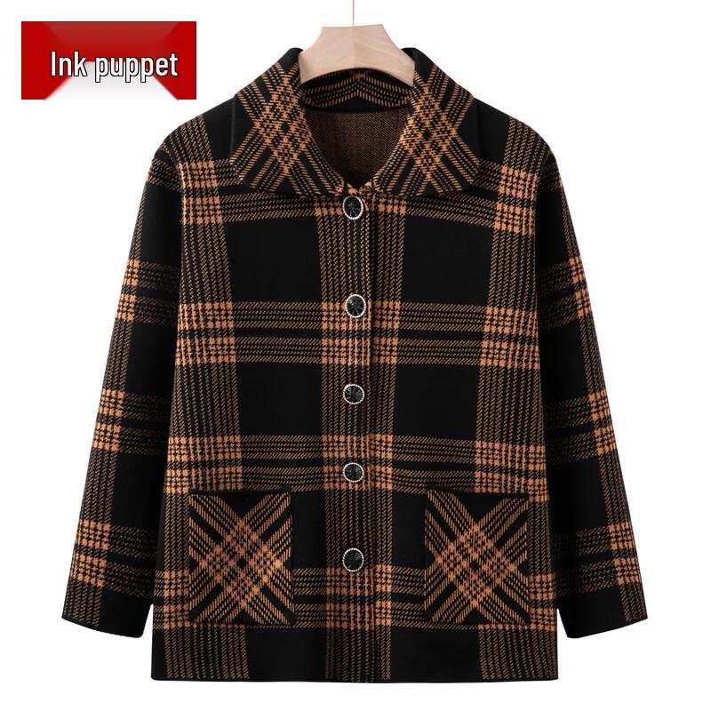 

Moo Women s Plaid Knit Cardigan for Middle-Aged & Elderly 4XL