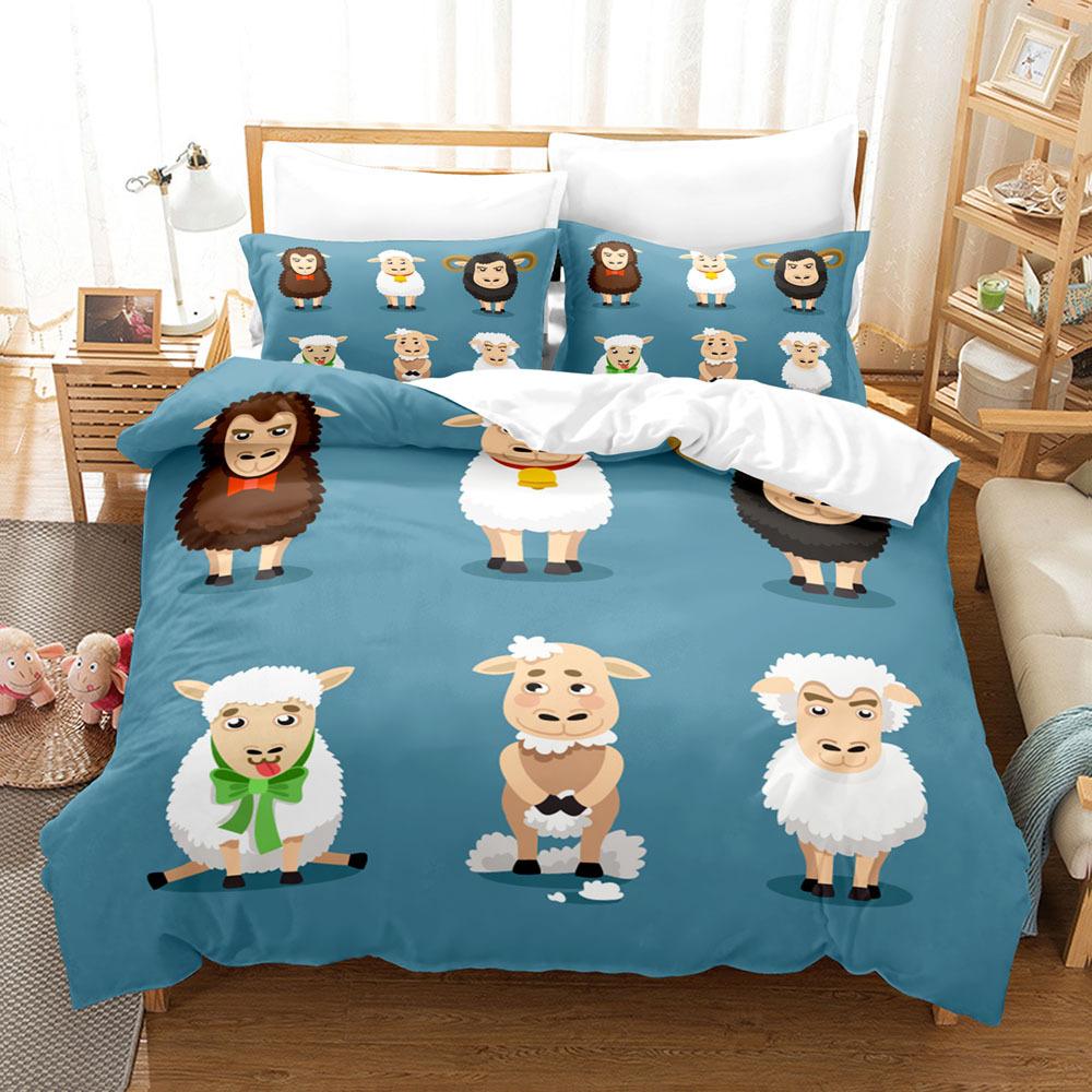 Sada povlaků na přikrývky se zvířaty Kreslený vzor s motivem bílé ovce Kawaii King Queen Twin Plná velikost pro děti Teens Polyester Sada povlečení