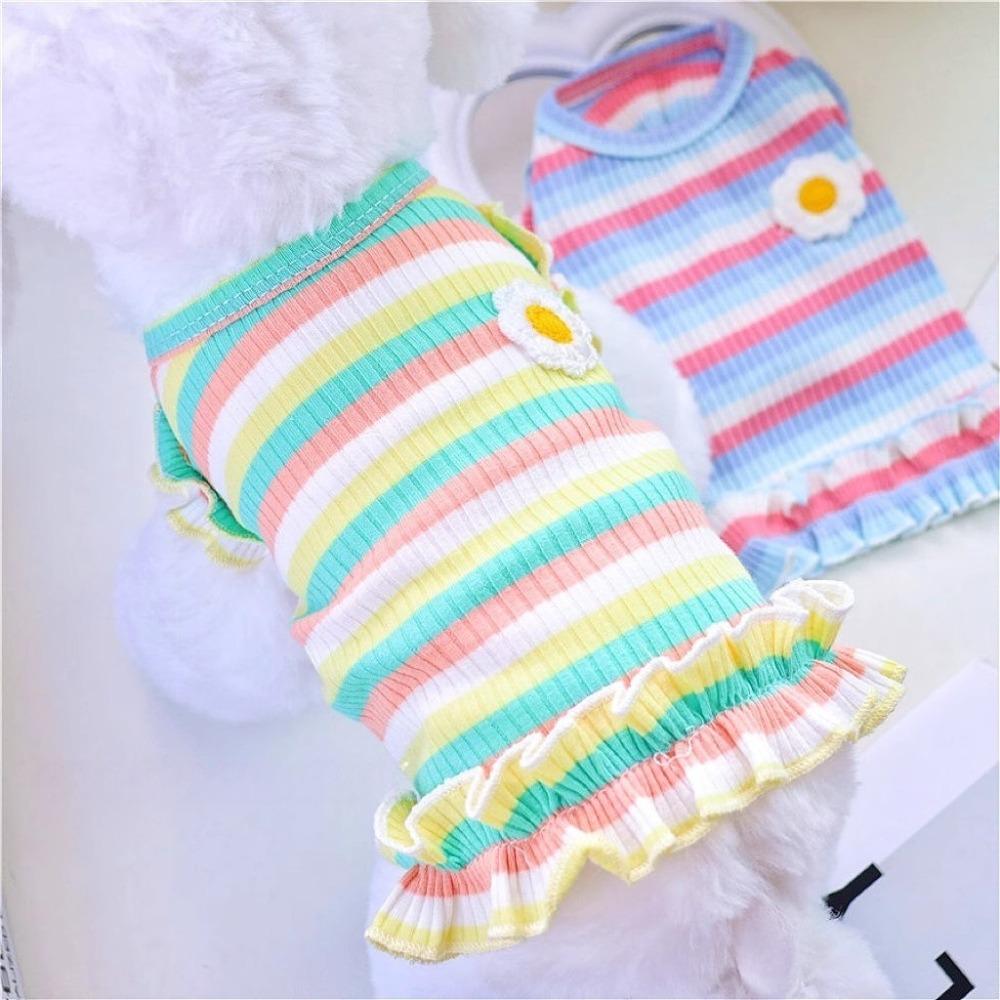 Soft Dog Striped T Shirt Comfortable Pet Dog Dress Cartoon Puppy Clothes  Bichon