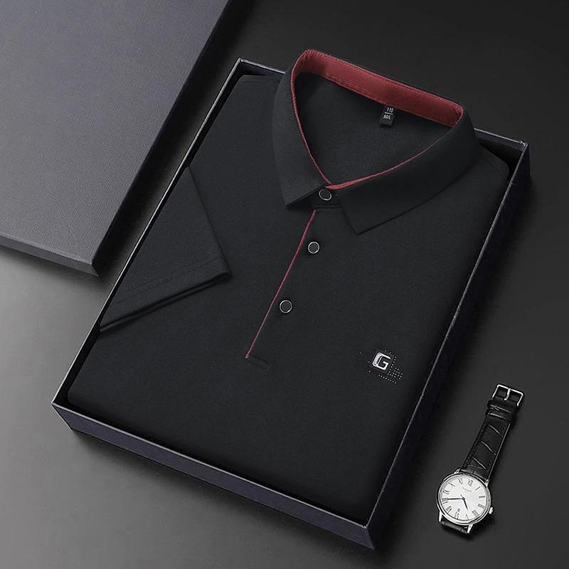 STORN New Men's Business Casual Short Sleeved Shirt with Badge Solid Color Polo Shirt Fashionable Breathable Comfortable Versatile Top