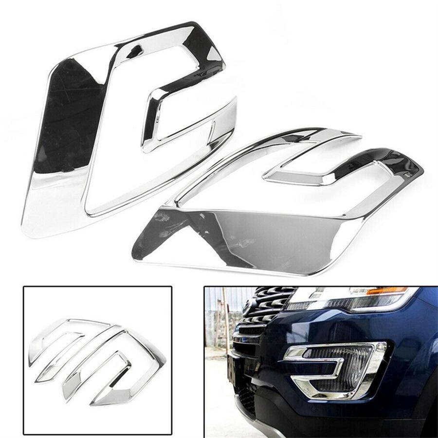 2Pcs Silver Front Fog Lamp Cover Trim Accessories For Ford Explorer 2016-2017 Us