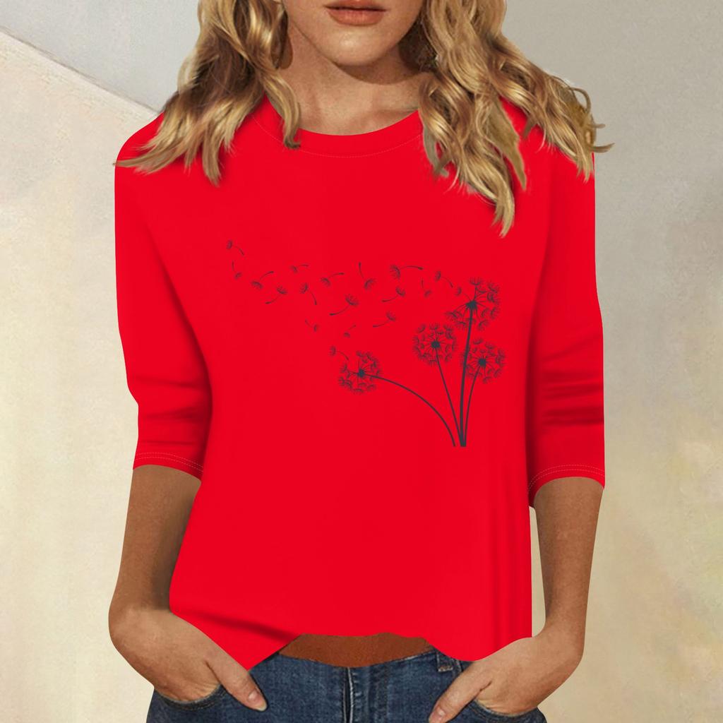 Damenmode, lässig, bedruckt, sieben Ärmel, Rundhalsausschnitt